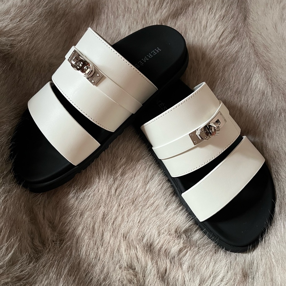 White Leather Slides